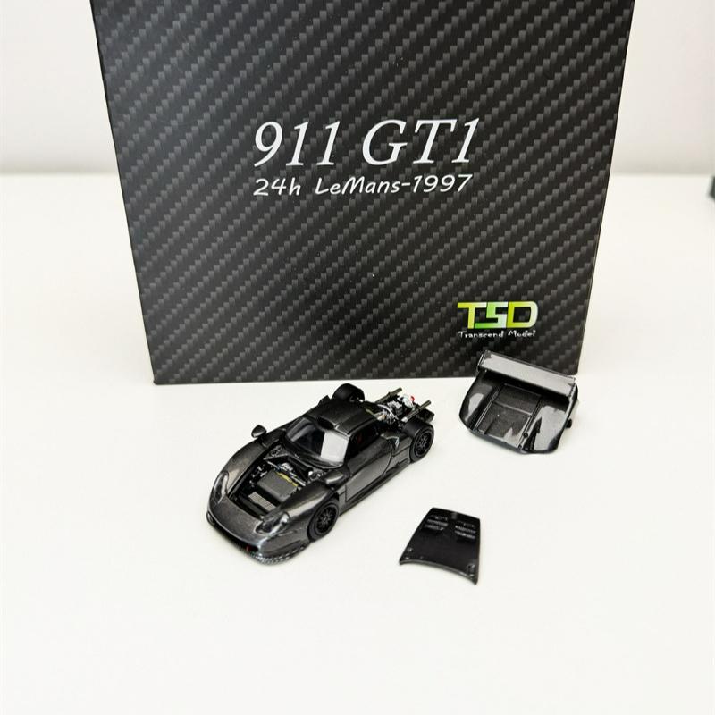 Transcend Modell 1:64 911 Gt1 24H Lemans 1997 Vollcarbon Schwarz / Rennnr.2 Weiß Limitiertes Diecast Modellauto black
