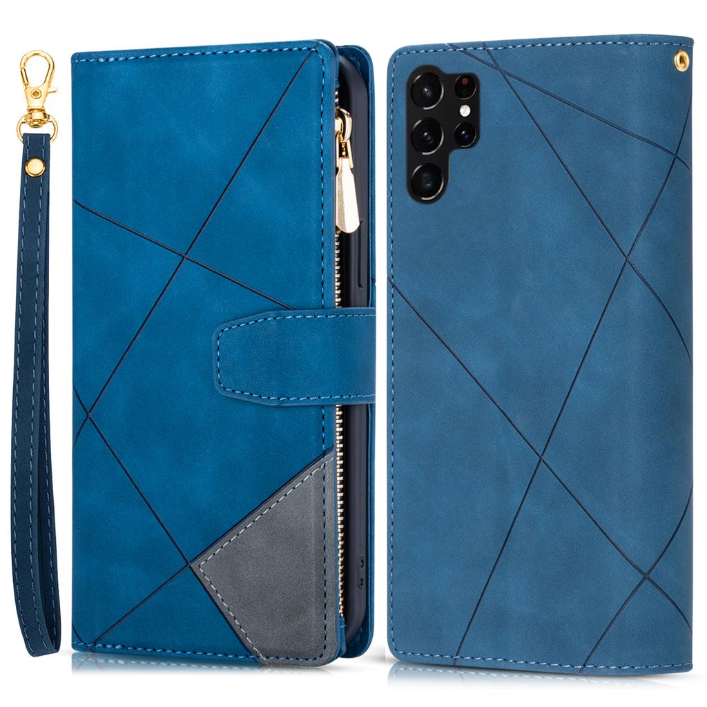 Pro Samsung Galaxy S25 Ultra Peněženkové pouzdro Kožený kryt na telefon s barevným prošíváním a stojánkem