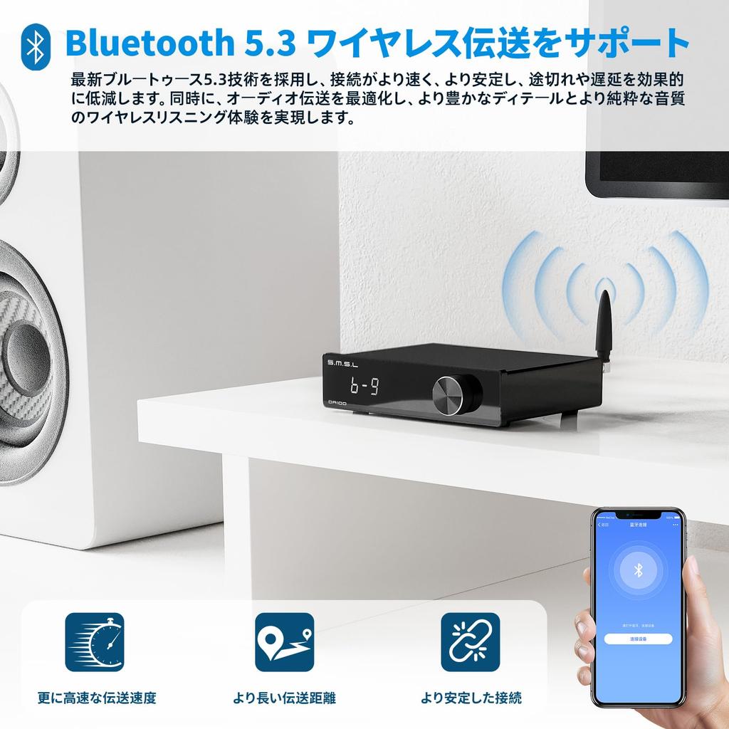 SMSL DA100 Power Amplifier 100W TI TAS5827 Class D Amplifier Subwoofer BT 2 2.1ch 5.3