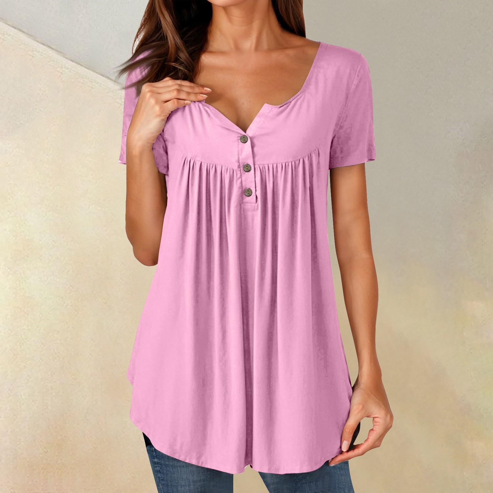 

Женские туники, топы, нарядные, повседневные, летние, рубашки с коротким рукавом, свободный крой, плиссированный топ в стиле бохо XXXXL розовый