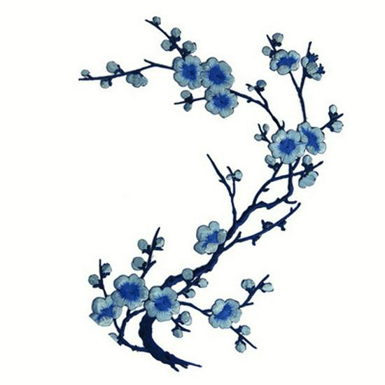 Large Chinese-Style Plum Blossom Flower Embroidery Patches: Green, Red, Blue, White & Pink - Clothing Accessories