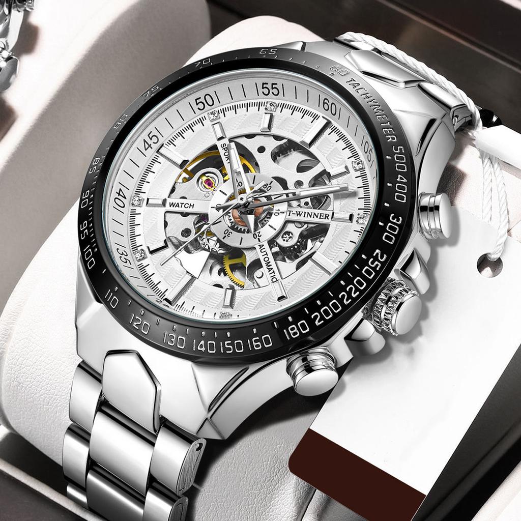 Vollautomatische mechanische Herrenuhr mit Hohlgehäuse, wasserdicht, leuchtende Diamantuhr, europäischer und amerikanischer Stil, vollautomatische mechanische Herrenuhr