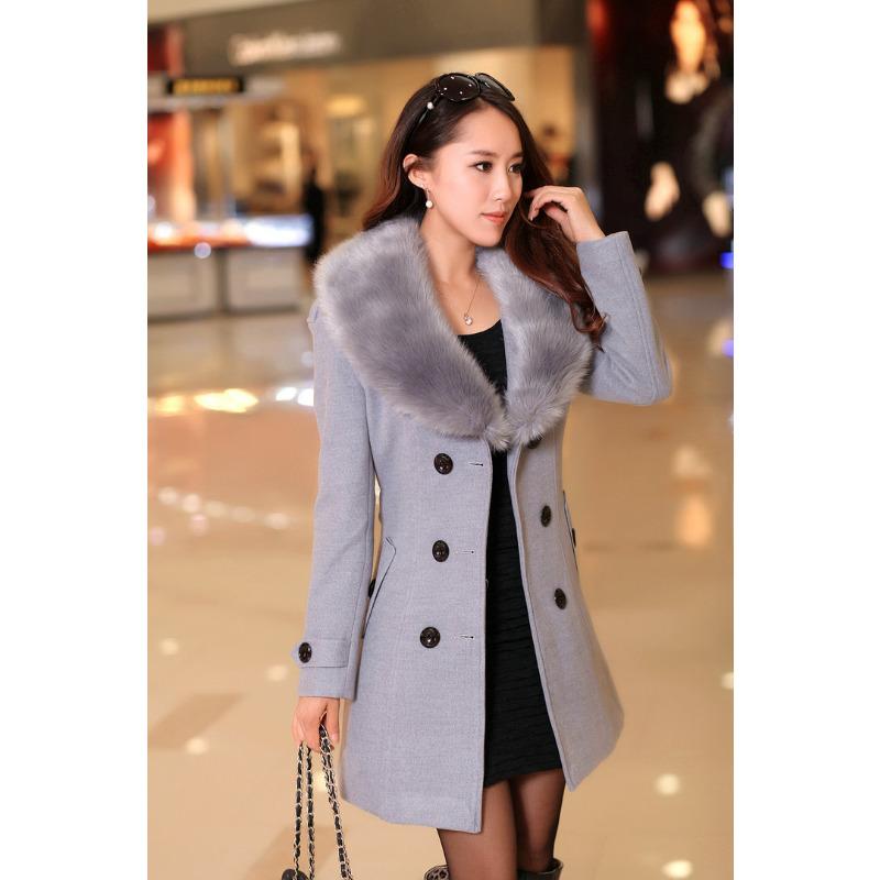

Осенне-зимнее шерстяное женское пальто корейской версии, двубортное шерстяное пальто средней и длинной длины с меховым воротником 5XL