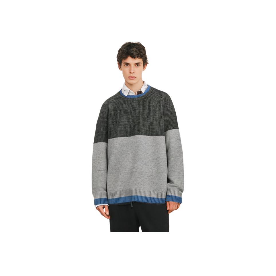 Uniqlo X JW Anderson X Federer Collaboration Color Block Loose Fit Crew Neck Sweater Men Sweater Dark-Gray 465889-08