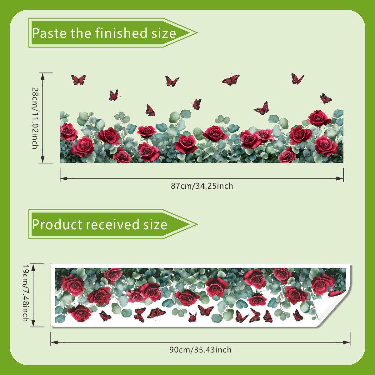 

Red Rose Eucalyptus Skirting Board Wall Stickers for Living Room, Bedroom and Corner Decoration 20*90cm