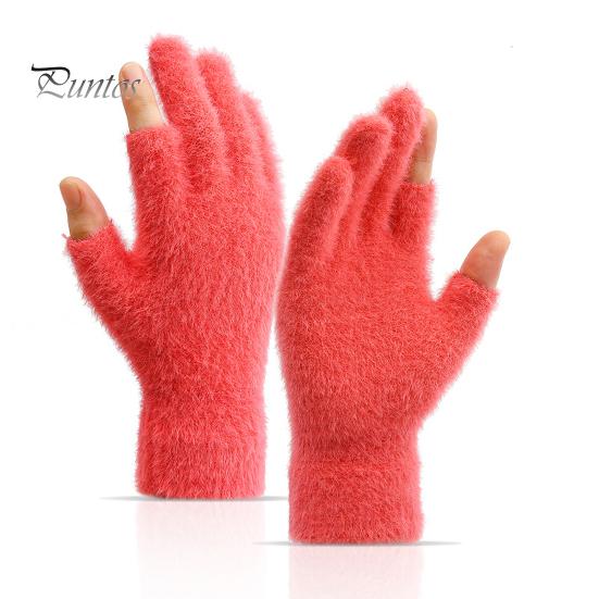 Winter Gloves Thermal Cold Resistance Plush Gloves Knitted Imitation Mink Fur Gloves with Half Finger Design for Autumn Winter Home Outdoor