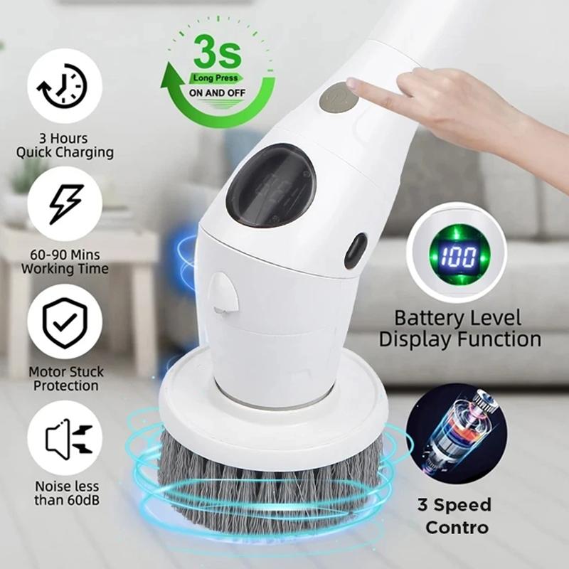 8 In 1 Electric Cleaning Brush Multifunctional Household Wireless Rotatable Cleaning Brush For Bathroom Kitchen Windows Toilet