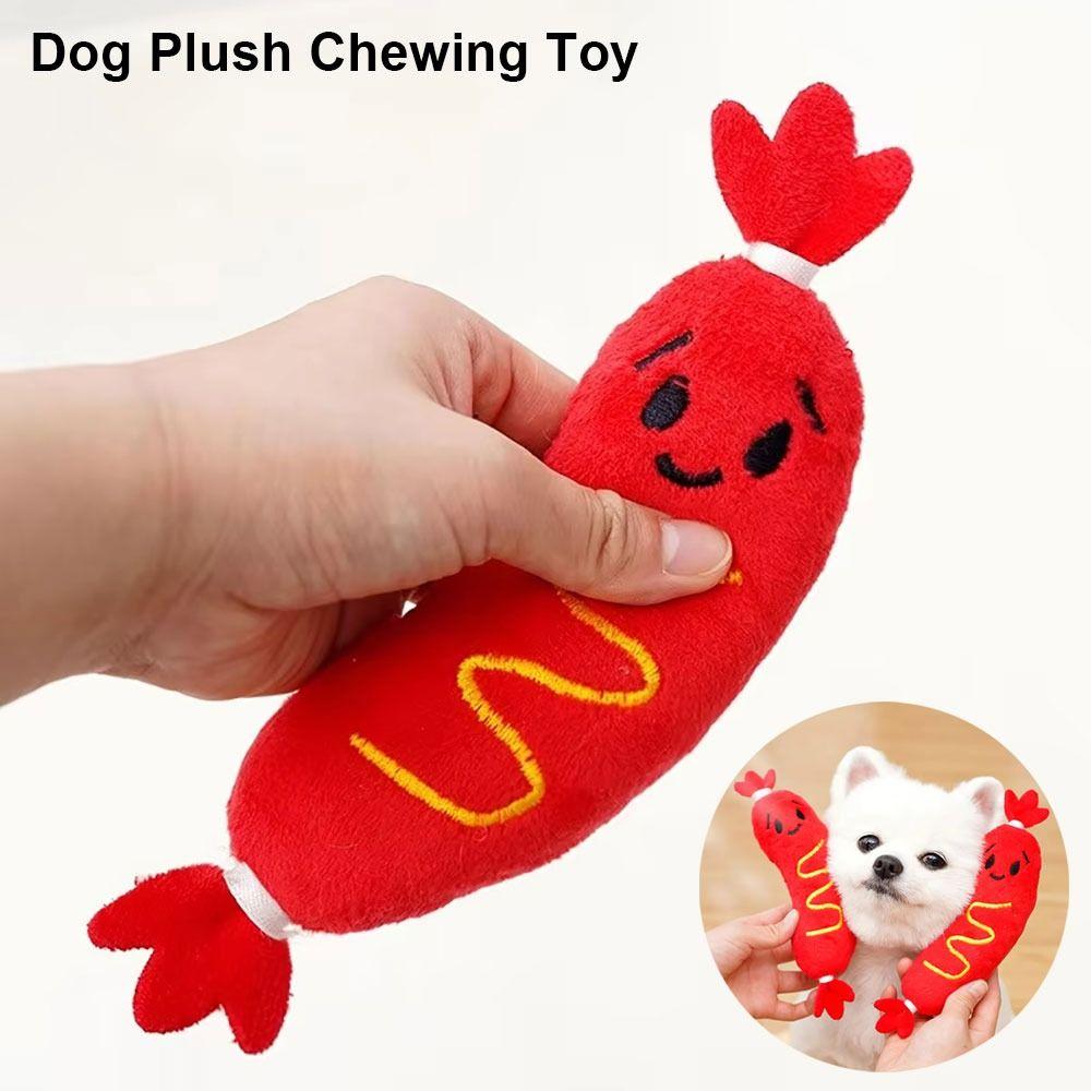 1Pcs New Grinding Teeth Dog Sound Toy Bite-resistant Interactive Hot Dog Chewing Toy Embroidered Squeaky Puppy Chew Toy