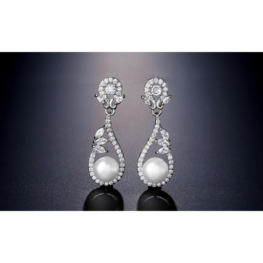 ZAKOL Fashion Simple Micropaved Zircon Imitation Pearl Women's Dangle Earrings Temperament Wedding Dinner Jewelry Accessories