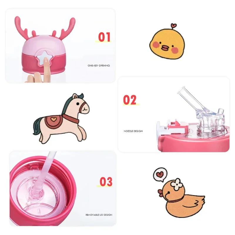 1PC 600ml Creative Kids Water Sippy Cup Antler Leakproof Cartoon  Water Bottles Baby Cups with Straws Outdoor Childrens Cup