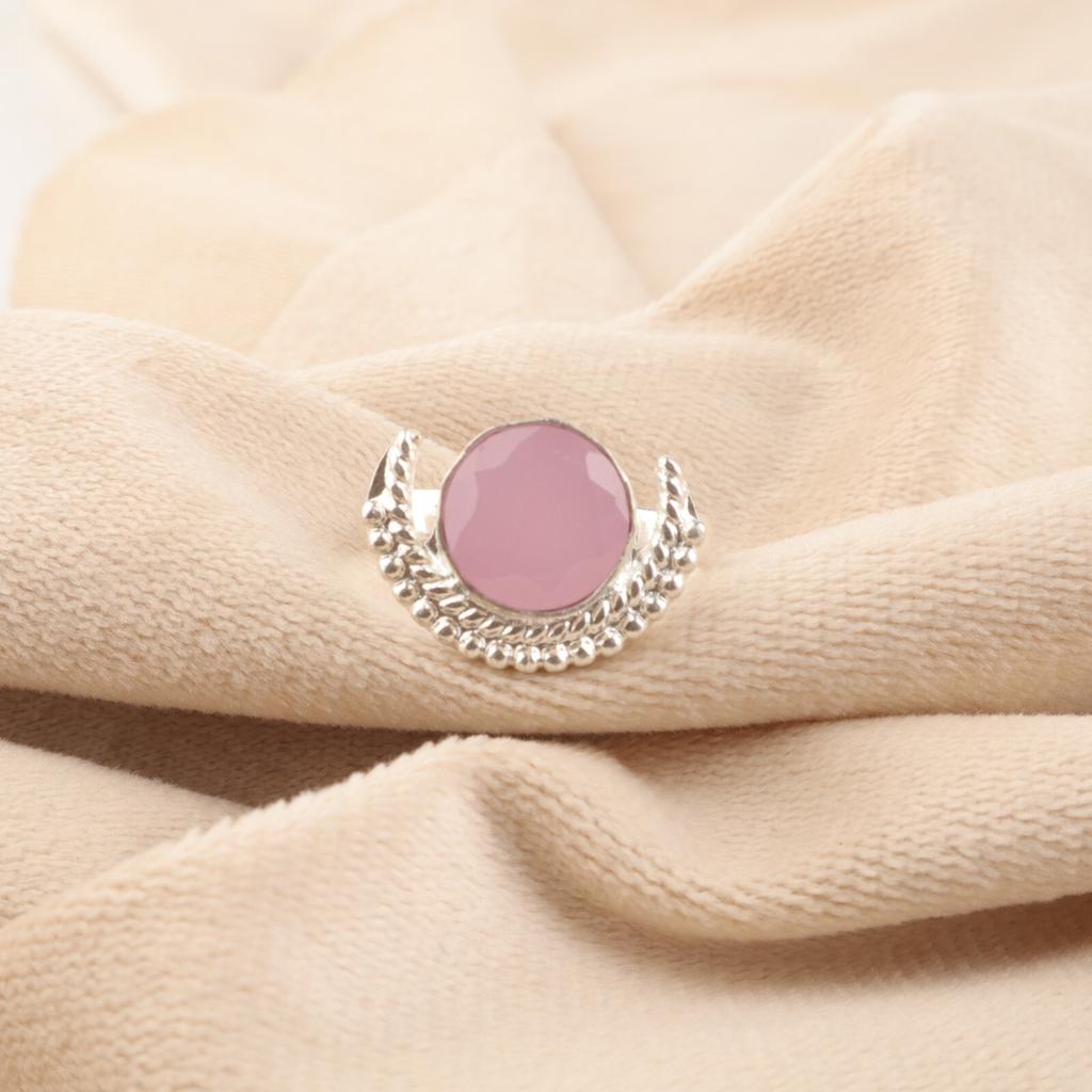 Rose Chalcedony Gemstone 925 Sterling Silver Handmade Gift Jewelry Women Ring RR-48-18