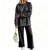 Women's Casual Scalloped Wavy Hem Long Sleeve Sweatshirt and Pants Set, Fashion Outfit