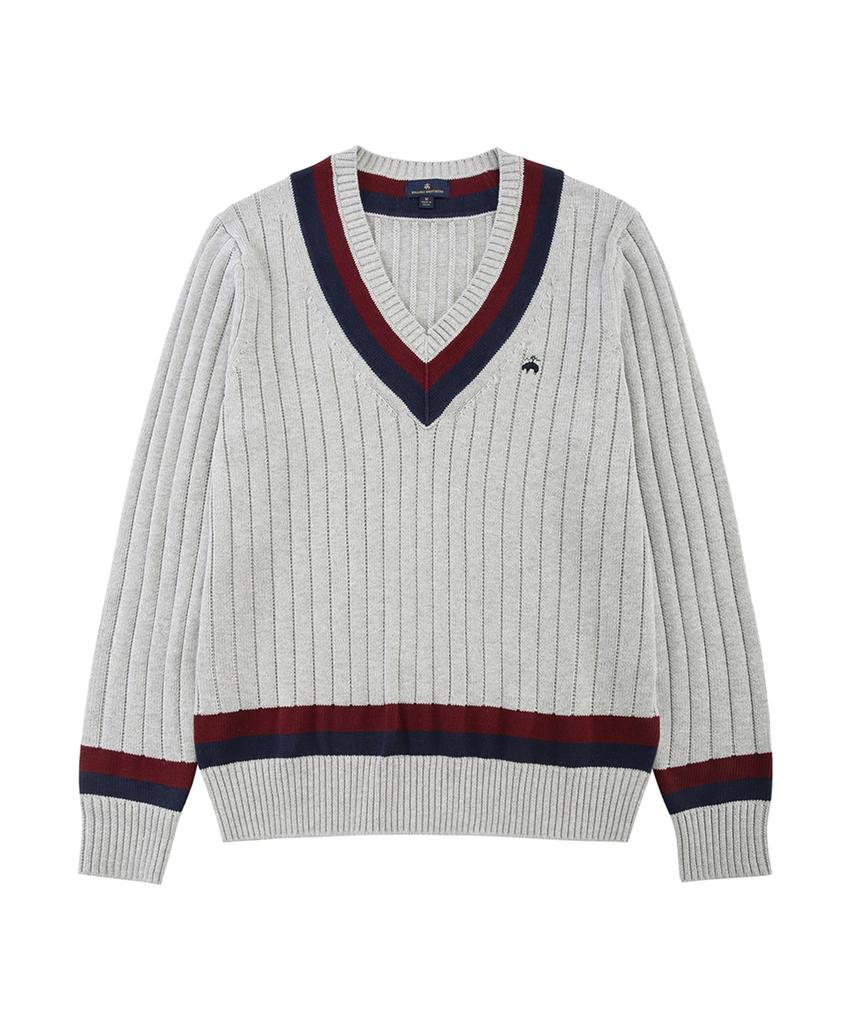 BROOKS BROTHERS Cotton Tennis V-Neck Sweater (Grey) (Bbwtmf8474Wes)