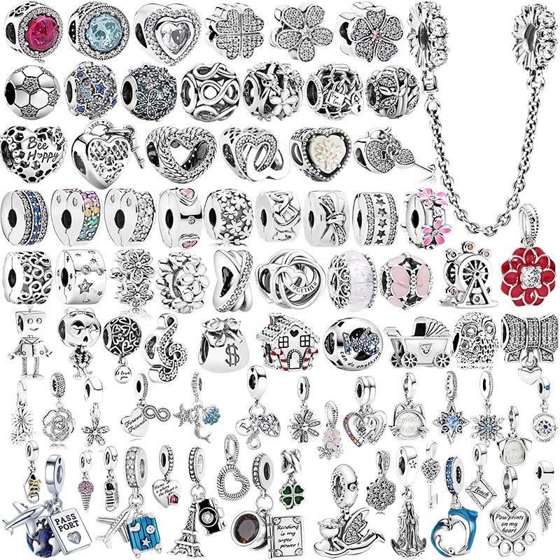 Sparking Heart Flower Clip Charm Beads Pendant Fit Original Snake Silver Bracelet Necklace Beads For Diy Jewelry Women Gift