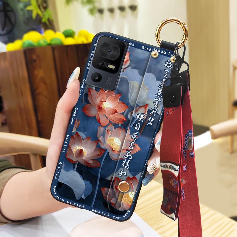 Durable Phone Holder Phone Case For TCL 40SE/T610K Silicone Dirt-resistant Wristband Chinese style Anti-knock Ring