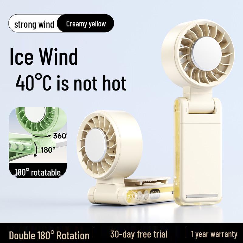 Portable Neck-Hanging USB Fan with Digital Display and Folding Design Ice Pack Folding