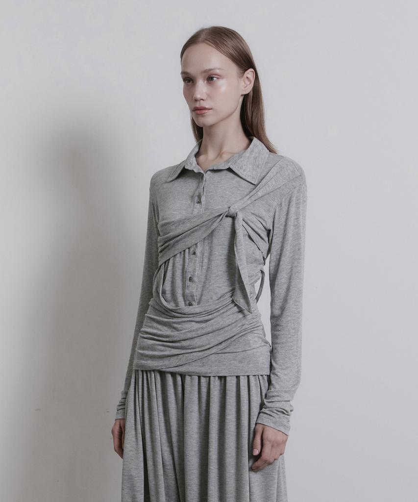 JINJUSE Knot Veil Top [Melange Gray]
