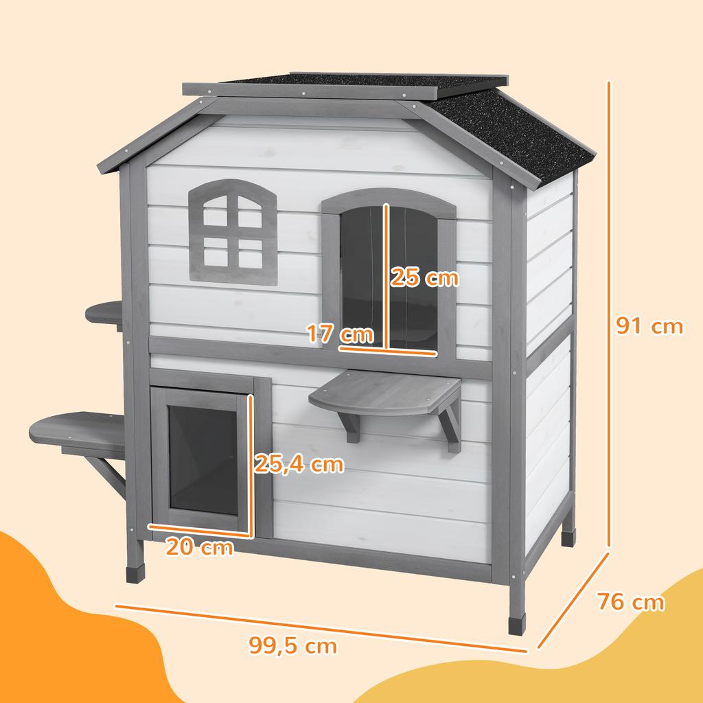 2-Story Indoor or Outdoor Cat House W/ Escape Door, Cat Shelter, White