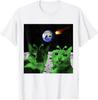 Alien Cats Moon Meteor Earth Invasion Graphic Tee Men's Casual Cotton T-Shirt