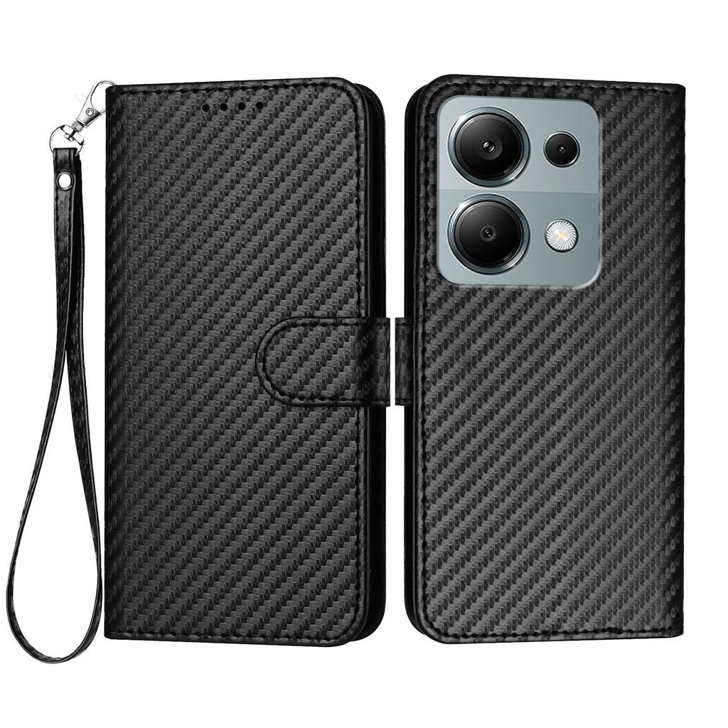 For Xiaomi Poco M6 Pro 4G/Xiaomi Redmi Note 13 Pro 4G Wallet Case with Strap Carbon Fiber Texture Leather Mobile Cover