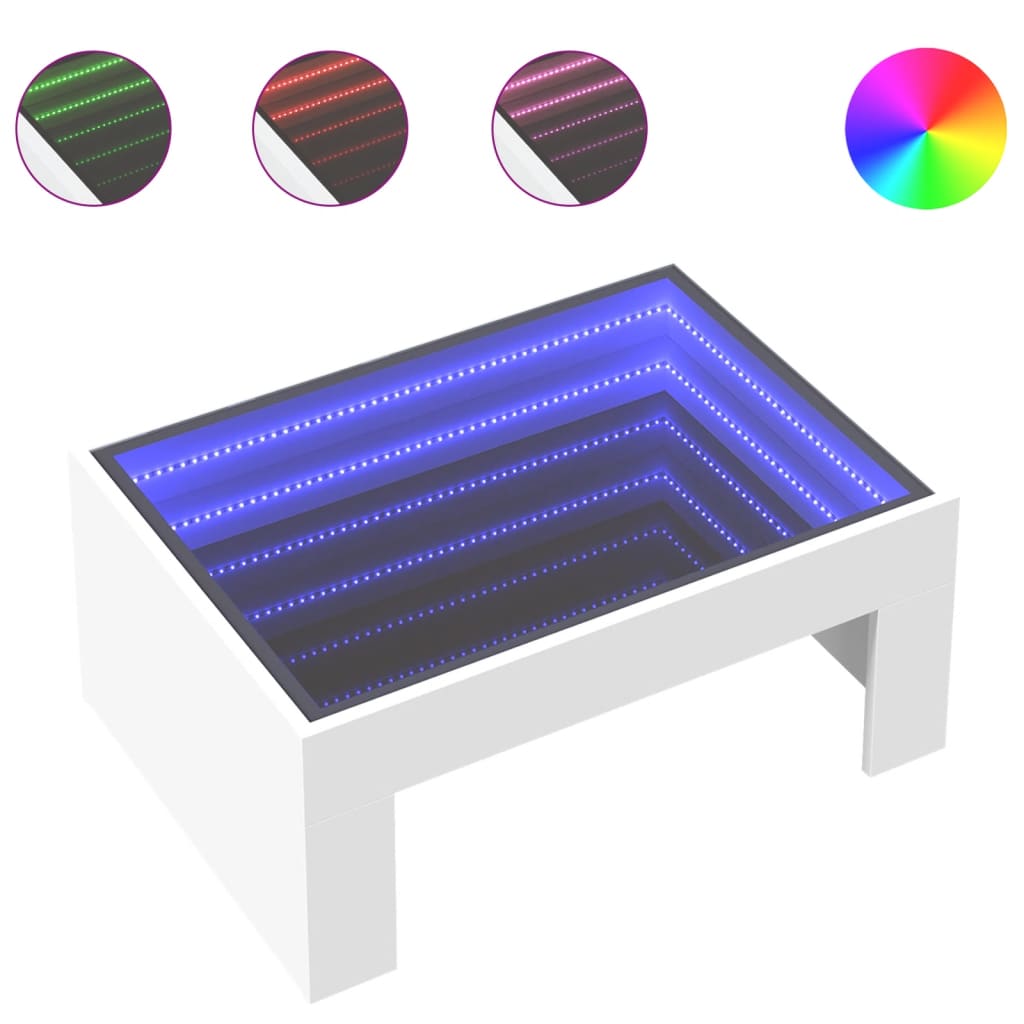 Stolik Kawowy Z Led Infinity, Biały, 70X50X30 Cm