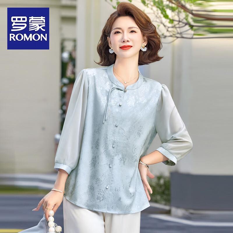 ROMON Women s Mid-Aged New Chinese Style Seven-Sleeve Top 5XL