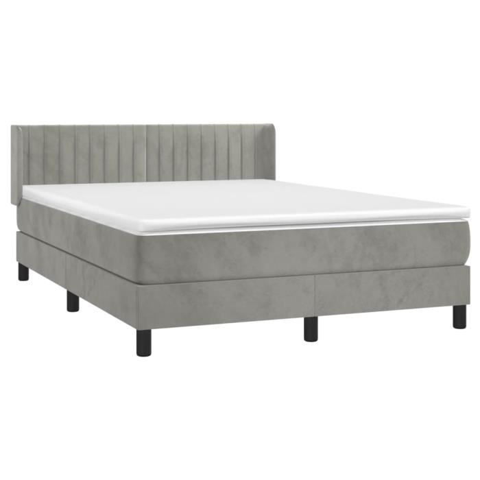 VidaXL Lit à sommier tapissier et matelas Gris clair 140x190cm Velours 3131075