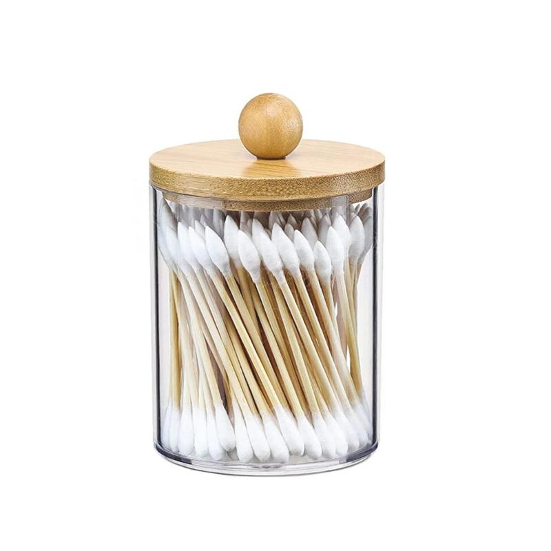 Circular Cotton Swab Box With Transparent Plastic Bamboo Cover And Dust-Proof Makeup Remover Cotton, Simple Jewelry Storage