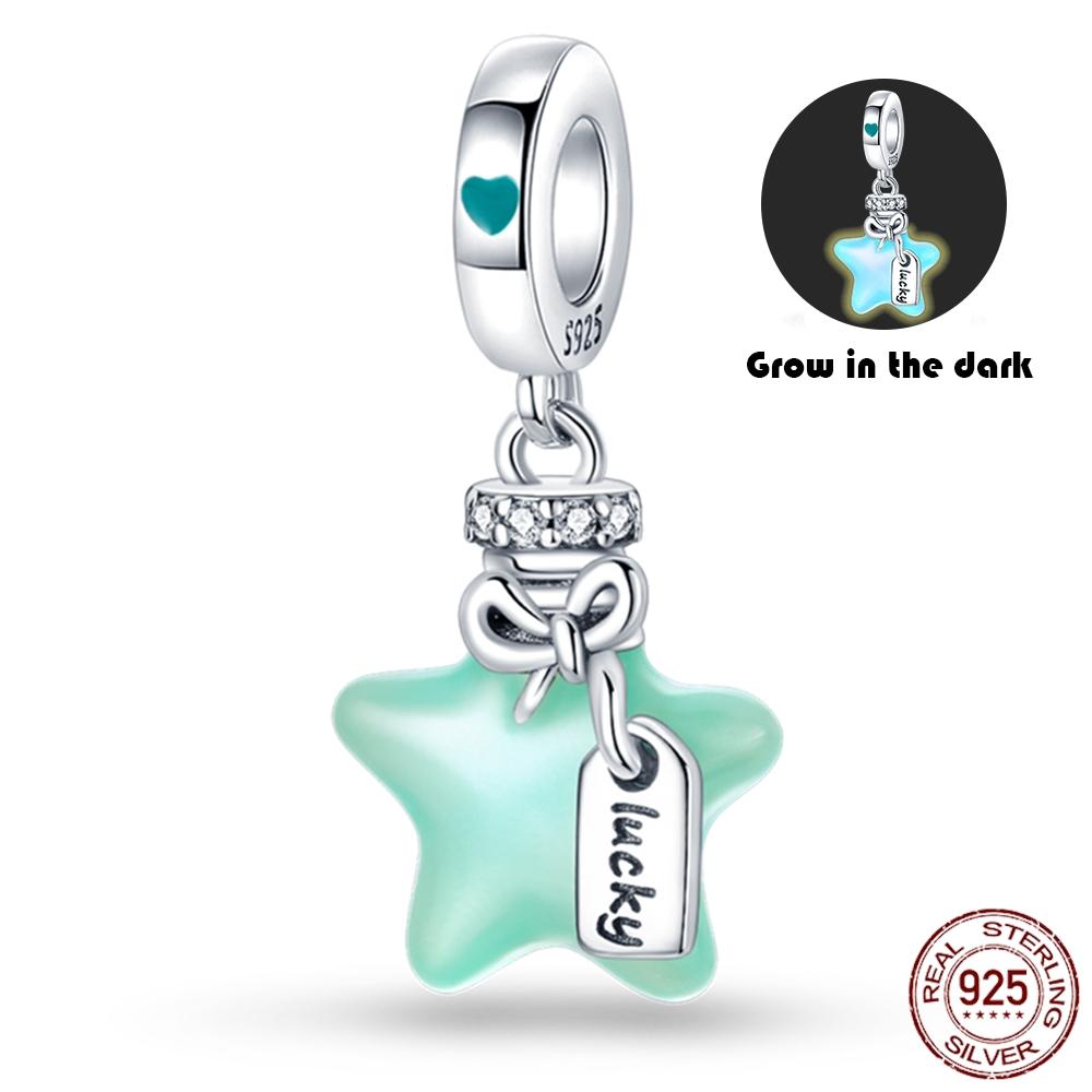 925 Silver Glow in the dark Firefly Honeybee Star Charms Beads Fit 925 Original Bracelets Fine DIY Jewelry Gift Women