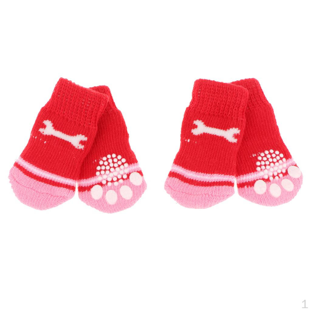 

4 Pcs/set Small Dog Pet Indoor Warm Socks Skid Bottom Puppy Anti-slip Red S