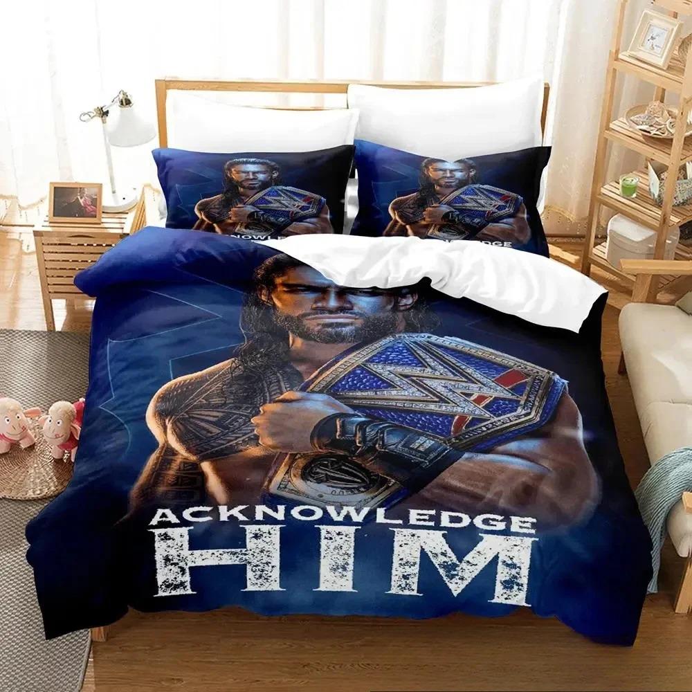 3D-Druck Wrestler Roman Reigns Bettwäsche-Set für Jungen und Mädchen, Twin Queen King Size, Bettbezug, Kissenbezug, Bett für Jungen und Erwachsene