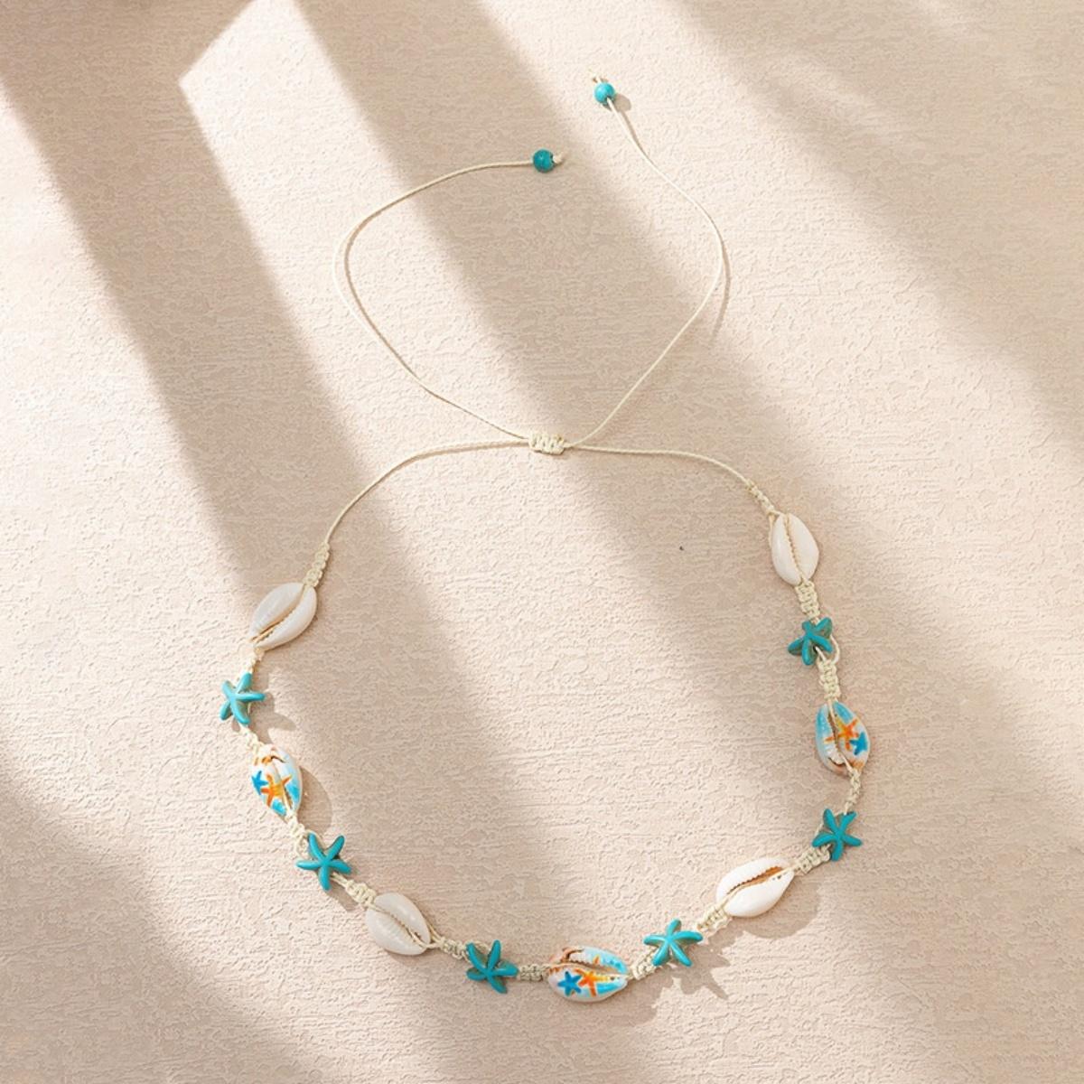 

Resin Starfish Shell Braided Necklace For Women Men Handmade Boho Sea Turtle Beach Vacation Summer Ocean Choker Party Jewelry