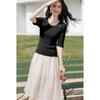 Mokana Women's Elegant Slim U-Neck Mid-Sleeve T-Shirt