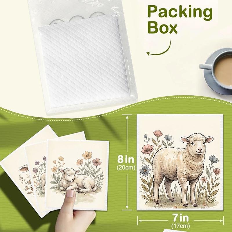 6PCS Kitchen Dishcloths Reusable Cleaning Dish Towels Absorbent Lint Free Cloth Washable Duster Rags Tea Towels Sheep Pattern Dishcloth
