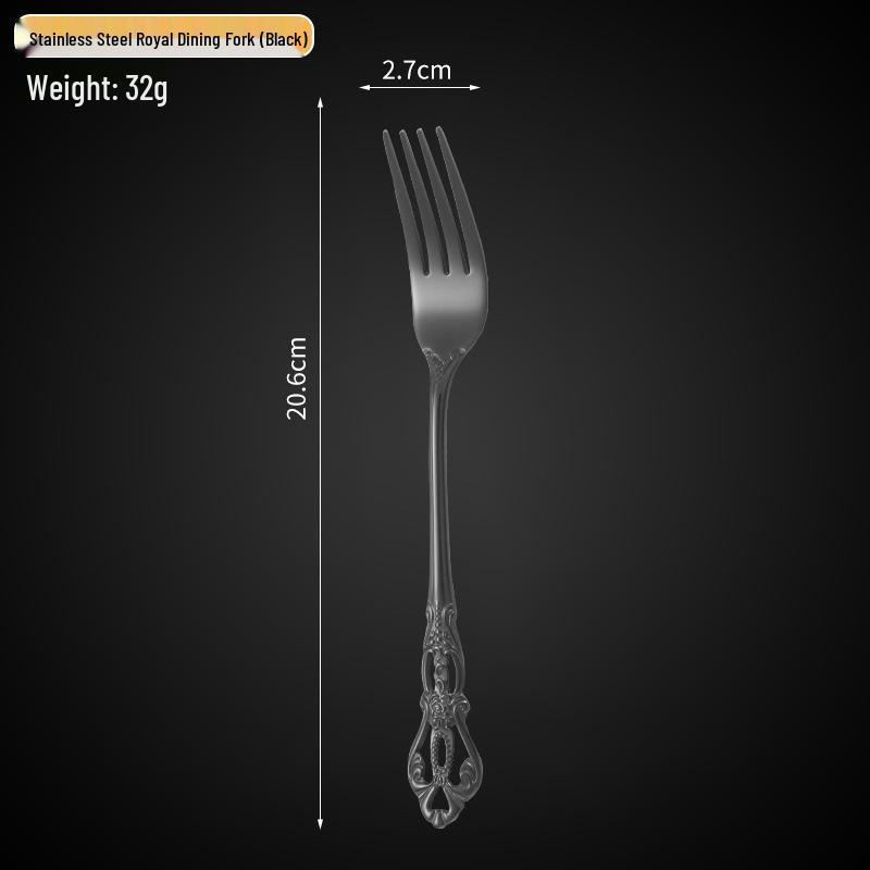 Royal Court 5-Piece Cutlery Set: Vintage Titanium-Plated Gold Stainless Steel Knife, Fork & Spoon with Embossed Hollow Design.