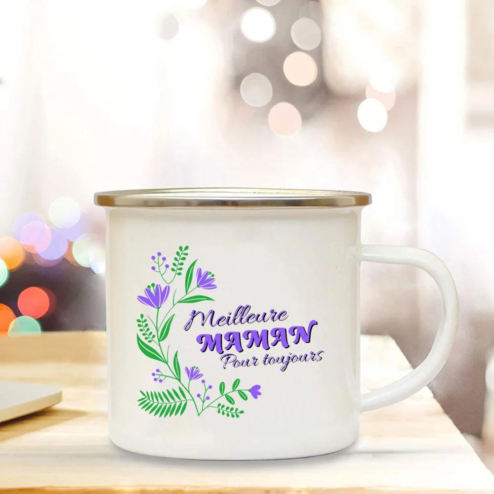 Best Mom In The World French Print Enamel Mug Creative Coffee Cup Drinks Water Milk Cup Enamel Mug Home Drinkware Gift for Maman