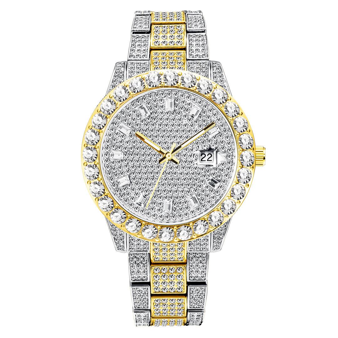 

Fashion Watch Decoration High-End Large Dial Full Diamond Watch Metal Men S Gold Plated Quartz Watch