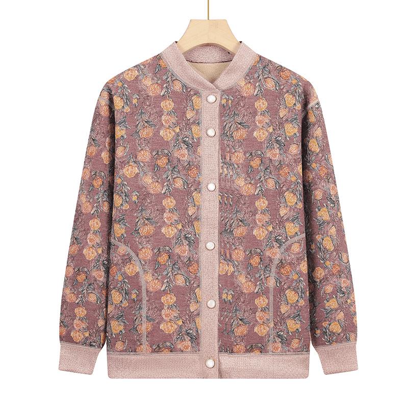 Knitted Sweater Coat for Middle-Aged & Elderly Women - Plush Velvet, Thick Winter Warmth for Grandma & Mom