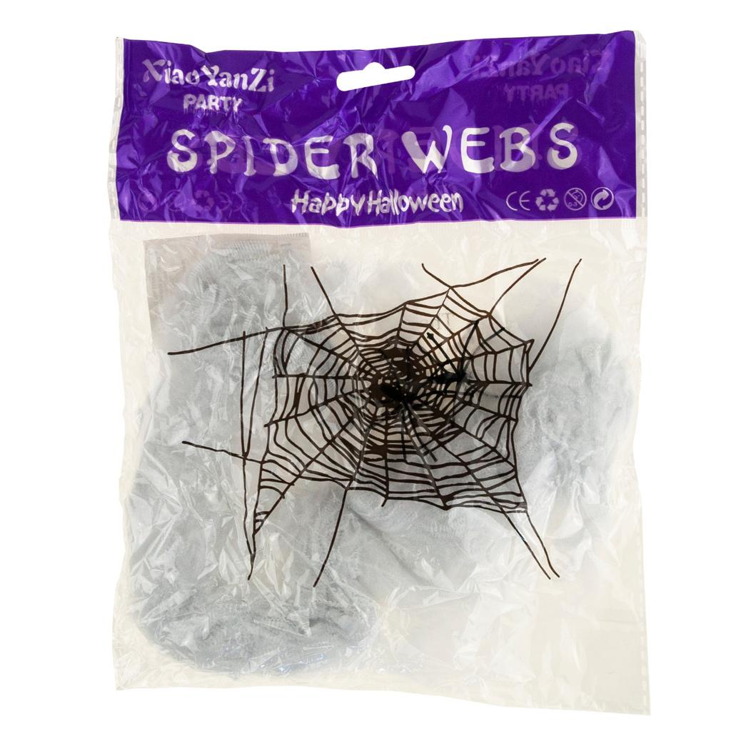 Spiderweb with Spiders, Artificial, White, Halloween Decorations, 22g, Spiders 2 Pcs