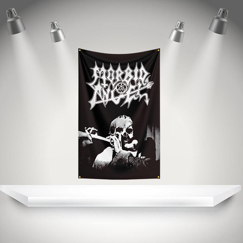M-Morbids Angel Flag Rock Music Band Banner HD Printing Tapestry Exhibition, Music Band Fans, Garage Decor