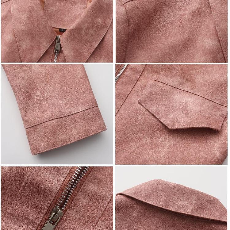 Women Fashion Slim Fit Pu Leather Jacket Long Sleeve Lapel Collar Zipper Outerwear for Fall Winter