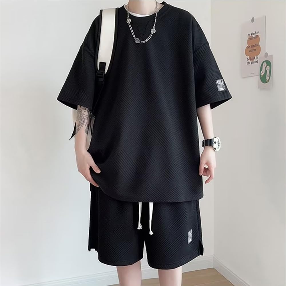 Aaronlive Letni T-shirt z krótkim rękawem o luźnym kroju i gładki dres plus size L Zestaw męski, Szorty, Kolor, Bluza, Rozmiary, Odprowadzający pot,