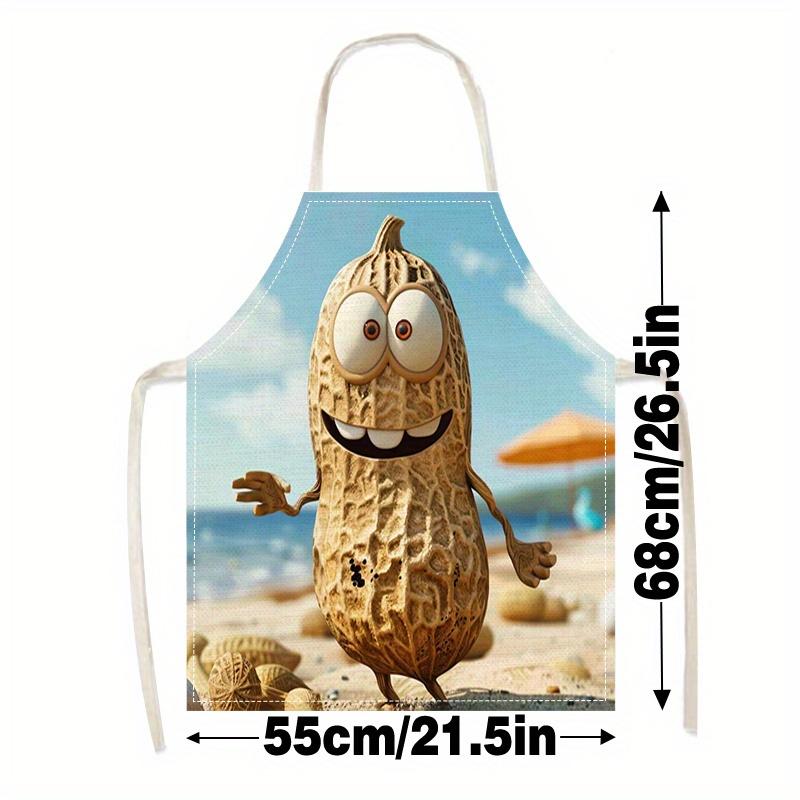 1pc Funny Cartoon Peanut Character Apron Happy Nut On Beach Summer Vibes Novelty Kitchen Cooking Gift Linen Chef