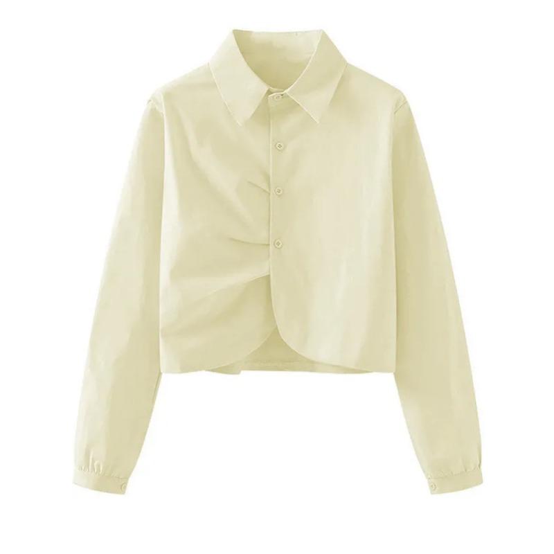 Niche Pure Cotton Design Pleated Fashionable Women's Spring and Summer New Korean Style Casual Long-sleeved Shirt White Short Shirt