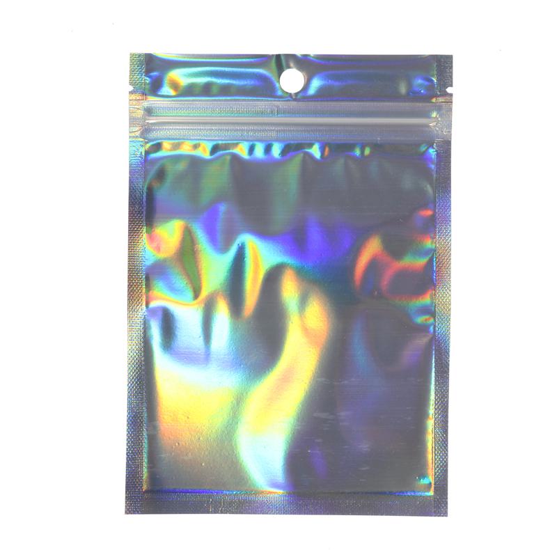 100Pcs Iridescent Zip Lock Bags Pouches Cosmetic Plastic Laser Iridescent Bags Holographic Makeup Bags Hologram Zipper Bags