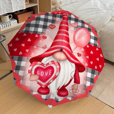 1PC Valentine's Day Gnome Pattern Small Travel Compact Windproof Umbrella, Automatic Folding Umbrella, Automatic Open/Close ,Gift-93