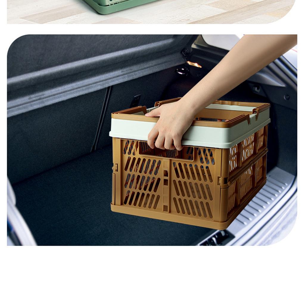 Picnic Basket Foldable Medium Japanese Style Portable Handle Travel Carrying Basket for Outdoor Home Coffee Color with