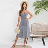 Cross-border European and American Women's Clothing Amazon Ebay French Temperament Waist Tube Top Neck Halter Black and White Striped Dress