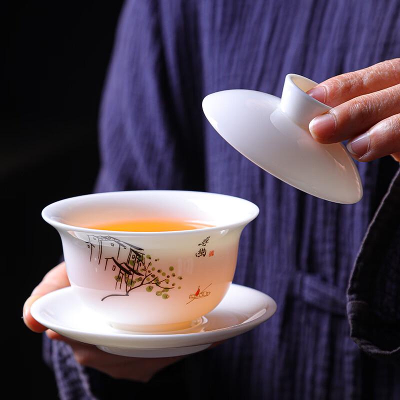 Shangqi Mutton-Fat Jade Ceramic Sancai Gaiwan