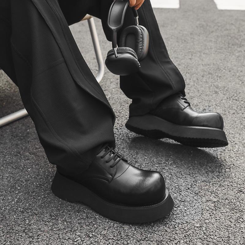 Niche big head derby shoes men's British style round head platform small leather shoes heightening versatile trendy shoes 21244-J
